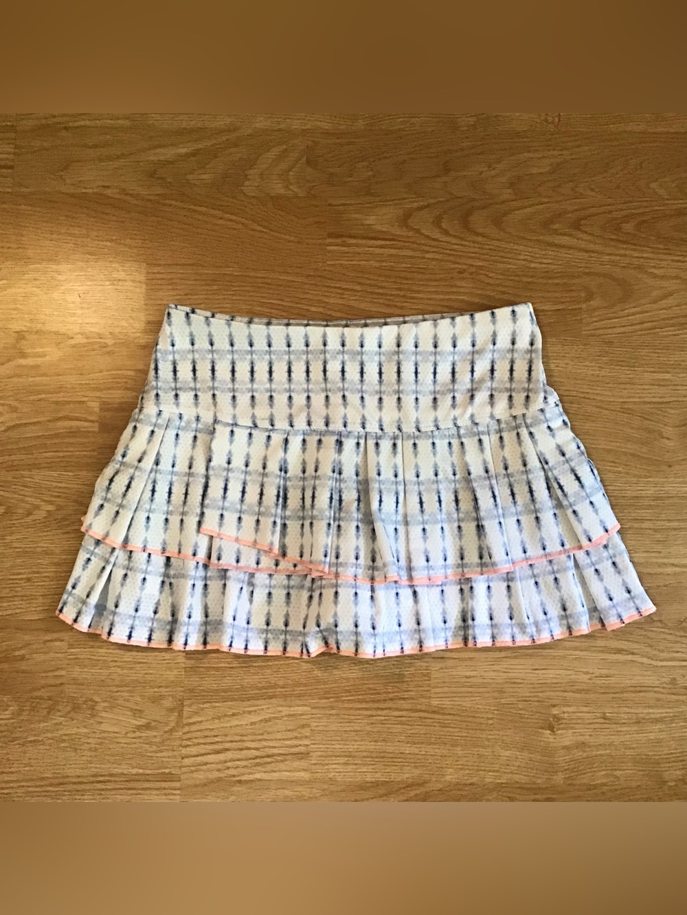 Lucky in Love White Plaid Pleated Skort with Blue Pattern and Pink Trim